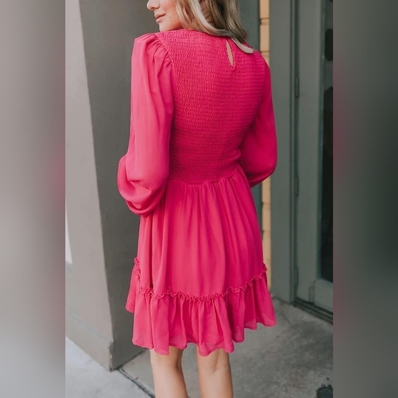 Crewneck Long Sleeve Smocked Ruffle Hem Dress A-Line Flowy Mini Tiered D… - Picture 10 of 10